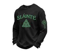 St Patrick's Day KostüM Herren Pullover Lichterkette Kleeblatt bunte Sweatshirt Waffle Langarmshirt Grünes bedrucktes Sportshirt läSsiges Top Irisches Print Shirt Festlich Oberteil, 01 negro, 3XL
