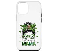 St Patrick's Day Leopard Lucky Mama Messy Bun Shamrock Green Carcasa para iPhone 12/12 Pro