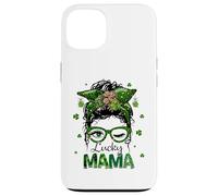 St Patrick's Day Leopard Lucky Mama Messy Bun Shamrock Green Carcasa para iPhone 13