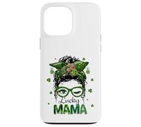 St Patrick's Day Leopard Lucky Mama Messy Bun Shamrock Green Carcasa para iPhone 13 Pro MAX