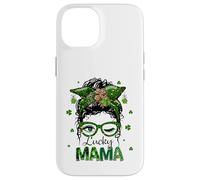 St Patrick's Day Leopard Lucky Mama Messy Bun Shamrock Green Carcasa para iPhone 14