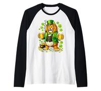 St Patricks Day Lion Leprechaun Hat Beer Shamrock Drinking Camiseta Manga Raglan
