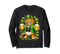 St Patricks Day Lion Leprechaun Hat Beer Shamrock Drinking Manga Larga