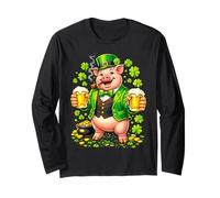 St Patricks Day Pig Leprechaun Hat Beer Shamrock Drinking Manga Larga
