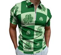 St Patrick's Day - Polo de manga larga para hombre con impresión digital 3D, con cremallera de 1/4, polo de manga corta, disfraz festivo irlandés de trébol, verde, 5XL
