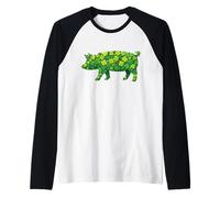 St Patricks Day Shamrock Pig Irish Clover Lucky Green Camiseta Manga Raglan