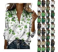 St Patricks Day Shirt Women Hawaiian Shirt Irish Printed Casual Long Sleeve Button Down Shamrock Shirts