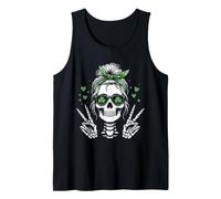 St Patricks Day Skull Messy Bun Peace Women St. Pattys Day Camiseta sin Mangas