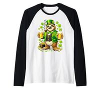 St Patricks Day Sloth Leprechaun Hat Beer Shamrock Drinking Camiseta Manga Raglan