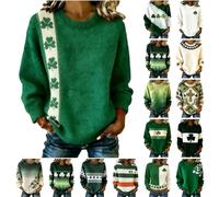 St Patrick's Day Sudadera Mujer 2026 Disfraz de Trébol Acanalado Camiseta de Manga Larga Suelta de Manga Larga con Cuello Redondo Cuello Moda Casual Top Patrón de Trébol sin Capucha, Dark Green-t, 4XL