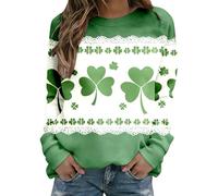 St Patricks Day Sudadera Mujer Trébol Estampado Jersey Divertido Verde Manga Larga Camiseta Clásica Vintage Cuello Redondo Manga Larga Camisa Ligera Transpirable Suéter Casual Suelta Primavera Blusa