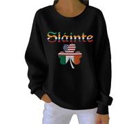 St Patricks Day Sudadera para Mujer Estampado Trébol Cuello Redondo Precio Patchwork Jersey Tops Camisetas Empalme Camisetas Casual Entrenamiento Camisetas Túnica Ligera Manga Larga Blusas, Negro