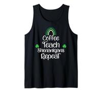 St Patricks Funny Teacher Shenanigans Coffee Teach Repeat Camiseta sin Mangas