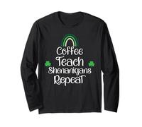 St Patricks Funny Teacher Shenanigans Coffee Teach Repeat Manga Larga