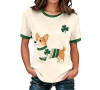 St Patrick's Shirts Camiseta de manga corta para mujer, con estampado de animales, acanalada, informal, cuello redondo, ideal para todos los días 2026, beige, 3XL