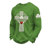 St Patricks'S Camiseta de manga larga para hombre, camiseta estampada de gofle, camiseta de ocio cómoda a la moda, camiseta para exteriores, jersey de cruz Jesús, cuello redondo, camiseta ajustada