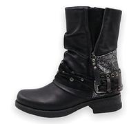 ST04 - Botines para mujer con tachuelas, tacón cuadrado, cómodos, otoño-invierno, para mujer, Negro , 42 EU