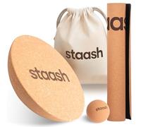 STAASH® Balance Board de Madera Premium - Tabla de Equilibrio con Rodillo de Corcho - Fitness, Surf, Skate, Snowboard, Yoga, Rehabilitación, Propiocepción (Set Media Esfera + Pelota + Esterilla)