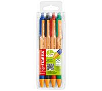 STABILO Bolígrafo retráctil ecológico recargable pointball - Estuche con 4 colores
