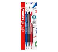STABILO - Bolígrafo retráctil - pointball colorful - Pack de 3 - azul ultramarino, gris oscuro, rojo óxido