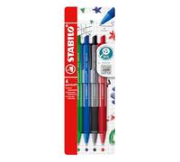 STABILO - Bolígrafo retráctil - pointball colorful - Pack de 4 - Colores azul ultramarino, gris oscuro, rojo óxido y verde menta