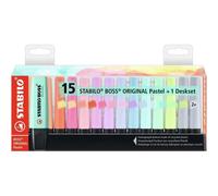 Stabilo boss 70 pastel pack de 15 marcadores fluorescentes - trazo entre 2 y 5mm - recargable - tinta con base de agua - colores surtidos