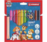 STABILO Cappi Patrulla Canina | Rotulador de punta de fibra con anilla en el tapon - Estuche de 12 unidades - con la placa policial de Chase