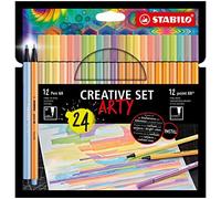 STABILO - rotulador punta fina y rotulador premium - point 88 & Pen 68 | ARTY, pack de 24, colores pastel, 12x point 88, 12x Pen 68