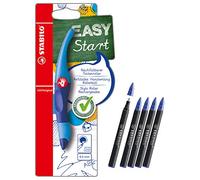 STABILO Easy Original - Bolígrafo ergonómico para diestros (tinta oscuro/azul claro, incluye cartucho y cartuchos de tinta para rellenar, tamaño mediano, 3 unidades), color azul (borrable)