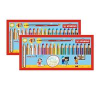 STABILO Juego de 2 fundas de cartón de 18 lápices WOODY 3 en 1 extra grandes con sacapuntas