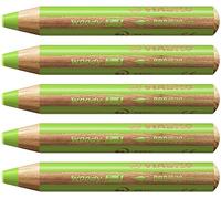 STABILO Lápiz de color multitalento woody 3 en 1 - Caja con 5 unidades color verde hoja