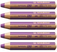STABILO Lápiz de color multitalento woody 3 en 1 - Caja con 5 unidades - Color lila