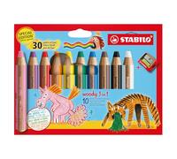 STABILO Lápiz de color, acuarela y cera woody 3 en 1 - Edición 30 aniversario - Estuche con 10 colores y sacapuntas