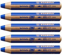 STABILO - Lápiz de color multitalento woody 3 en 1 - Pack de 5 - Azul ultramar