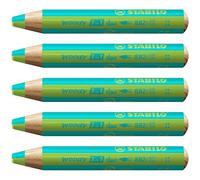 STABILO - lápiz de color, acuarela y cera - woody 3 in 1 duo | mina bicolor, pack de 5, turquesa/verde claro