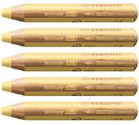 STABILO - lápiz de color, acuarela y cera - woody 3 in 1 | pack de 5, amarillo pastel