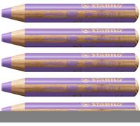 STABILO - lápiz de color, acuarela y cera - woody 3 in 1 | pack de 5, lila pastel