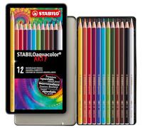 STABILO Lápiz de color acuarelable STABILOaquacolor Estuche de metal 12 colores
