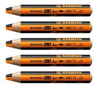 STABILO Lápiz de color, cera y acuarela woody 3 en 1 duo - Mina bicolor - Caja con 5 unidades - Colores naranja/negro