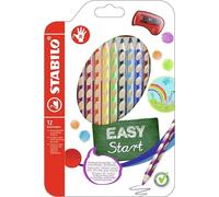 STABILO Lápiz de color ergonómico EASYcolors START - Estuche con 12 colores y 1