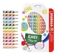 STABILO - Lápices de color ergonómicos para zurdos EASYcolors, pack de 12 con sacapuntas 12 colores