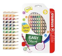 STABILO Lápiz ergonómico para zurdos EASYcolors - Pack de 12 con sacapuntas, colores especiales