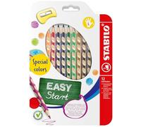 STABILO EASYcolors - Lápiz de colorear ergonómico para zurdos, 12 unidades, colores especiales con sacapuntas