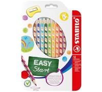 STABILO Lápiz de color ergonómico EASYcolors START - Modelo para ZURDOS - Estuche con 12 colores y 1 sacapuntas