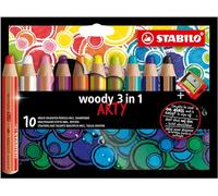 STABILO - Lápiz de color multitalento - woody 3 en 1 - ARTY - Estuche de 10 - 10 colores y sacapuntas