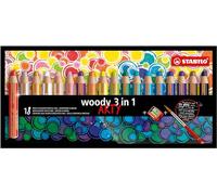STABILO - Lápiz de color multitalento - woody 3 en 1 - ARTY -Estuche de 18 - 18 colores, 1 sacapuntas y 1 pincel