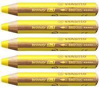 STABILO Lápiz de color multitalento woody 3 en 1 - Caja con 5 unidades - Color amarillo