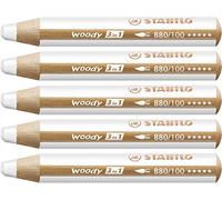 STABILO Lápiz de color multitalento woody 3 en 1 - Caja con 5 unidades - Color blanco