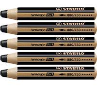 STABILO Lápiz de color multitalento woody 3 en 1 - Caja con 5 unidades - Color negro