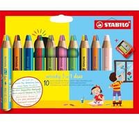 STABILO Lápices woody 3 en 1 duo – cera/acuarela, mina bicolor – Estuche 10 (20 colores)